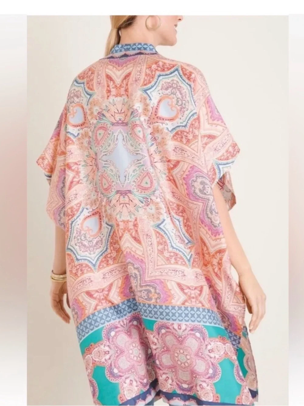 Chico's Silk Multi-Color Paisley Open Front Kimono Size M NWT